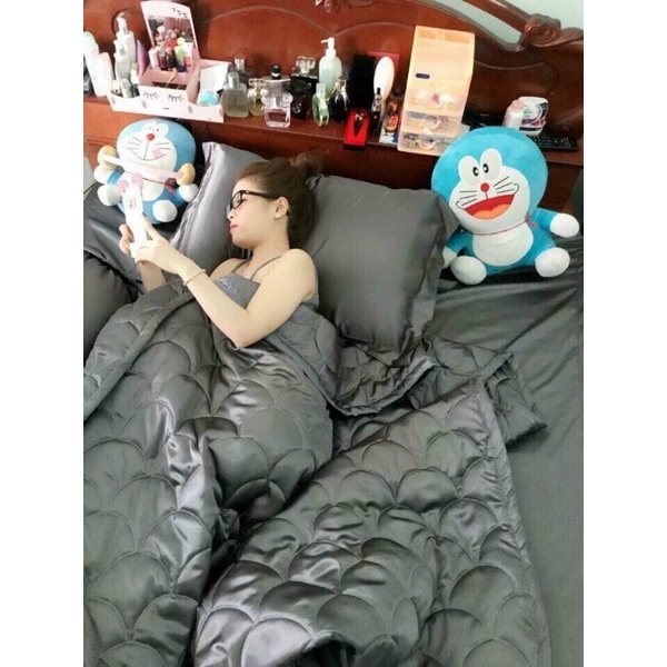 BỘ CHĂN GA GIÁ RẺ PHI LỤA MÀU XÁM ĐẬM