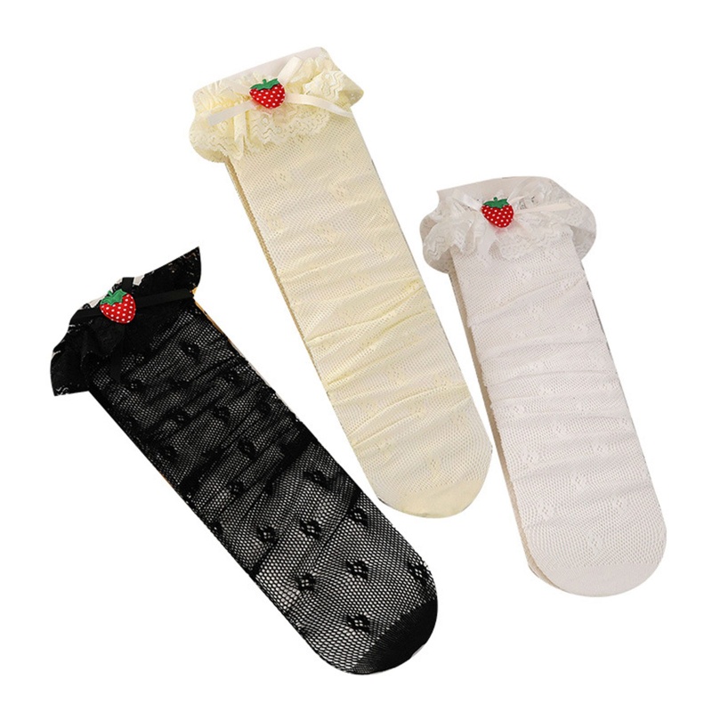 Tất Cổ Cao Phối Ren Họa Tiết Dâu Tây Xinh Xắn Theo Phong Cách Lolita Dành Cho Bé Gái