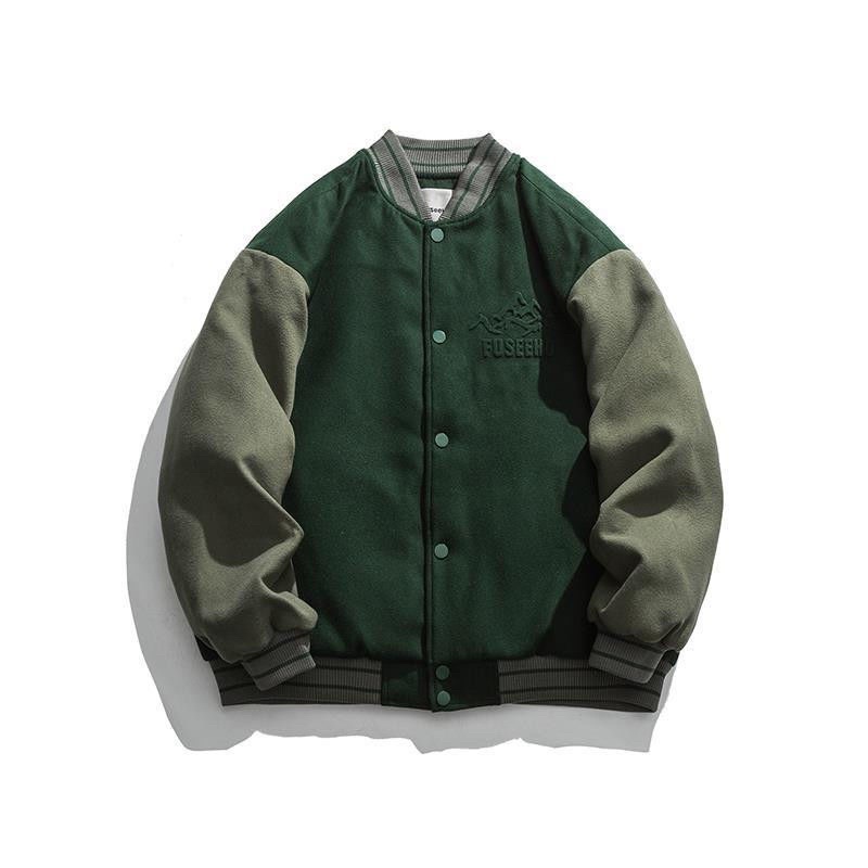 Áo khoác bomber jacket varsity Fuseehu màu mới trần trám siêu ấm áp
