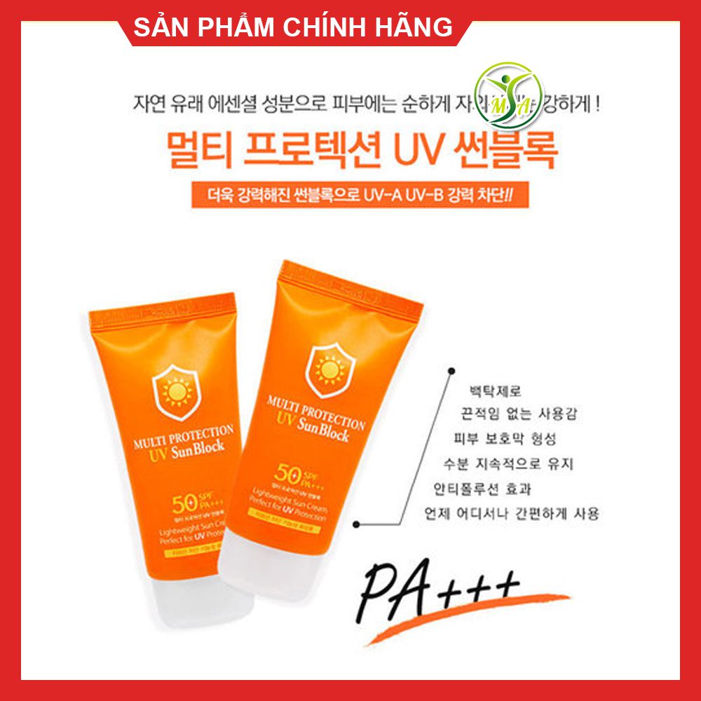 Kem chống nắng trắng da, lên tông, kiềm dầu Multi Protection Uv Sun Block 3W Clinic Hàn Quốc 70ml- TRẮNG