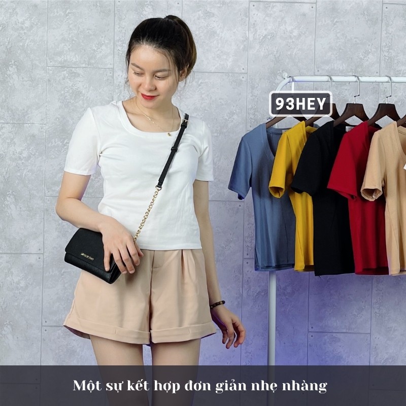 Quần Short Nữ Ống Rộng Gấp Gấu Nhiều Màu Vải Tuyết Mưa 93HEY QS06