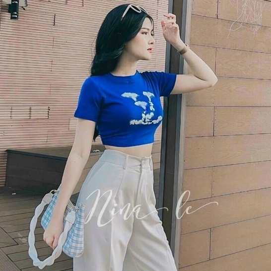 ÁO CROPTOP THUN NỮ MÀU XANH LV QT2