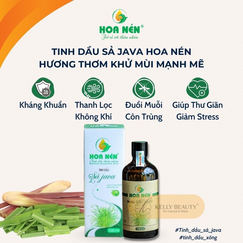 Tinh Dầu Sả Java HOA NÉN 100ml - Khử Mùi, Đuổi Muỗi Gián, Hỗ Trợ Giảm Đau Đầu, Đau Bụng | KELLY BEAUTY