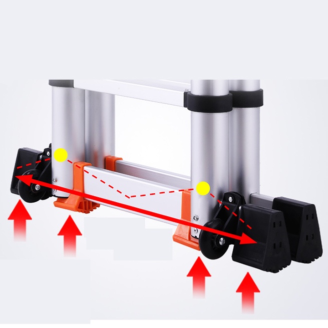 Thang nhôm rút gọn chữ A có bánh xe NiNDA ND-50AIS cao chữ A 2m37, tải trọng 300kg