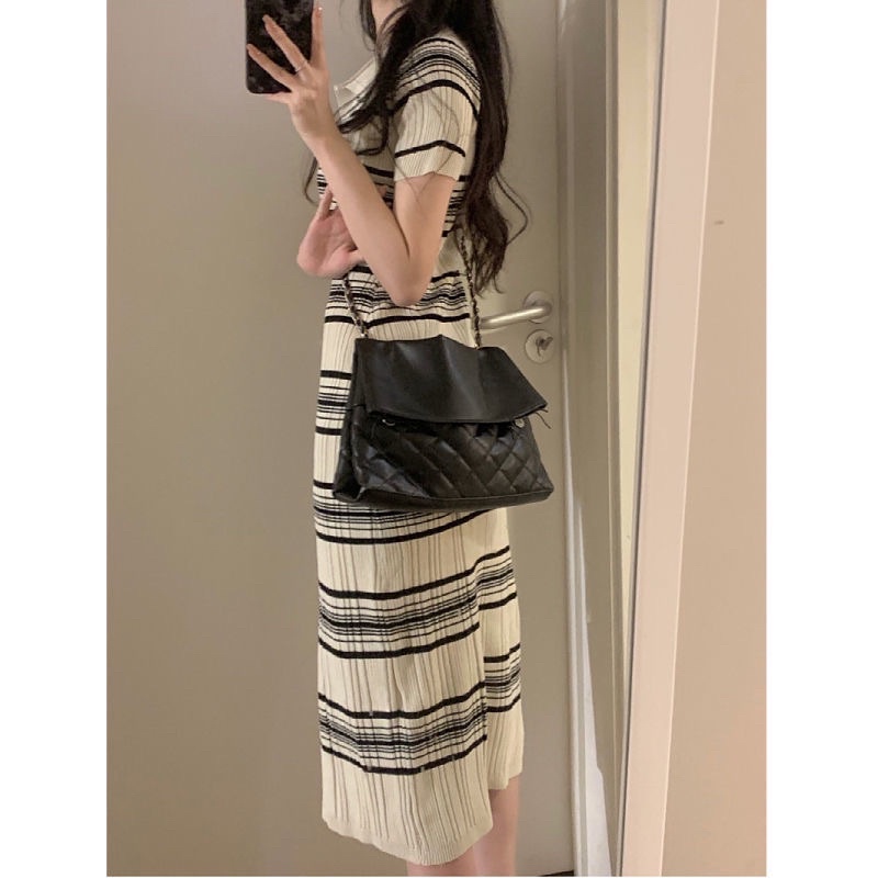 Váy polo kẻ ngang dáng dài chất len