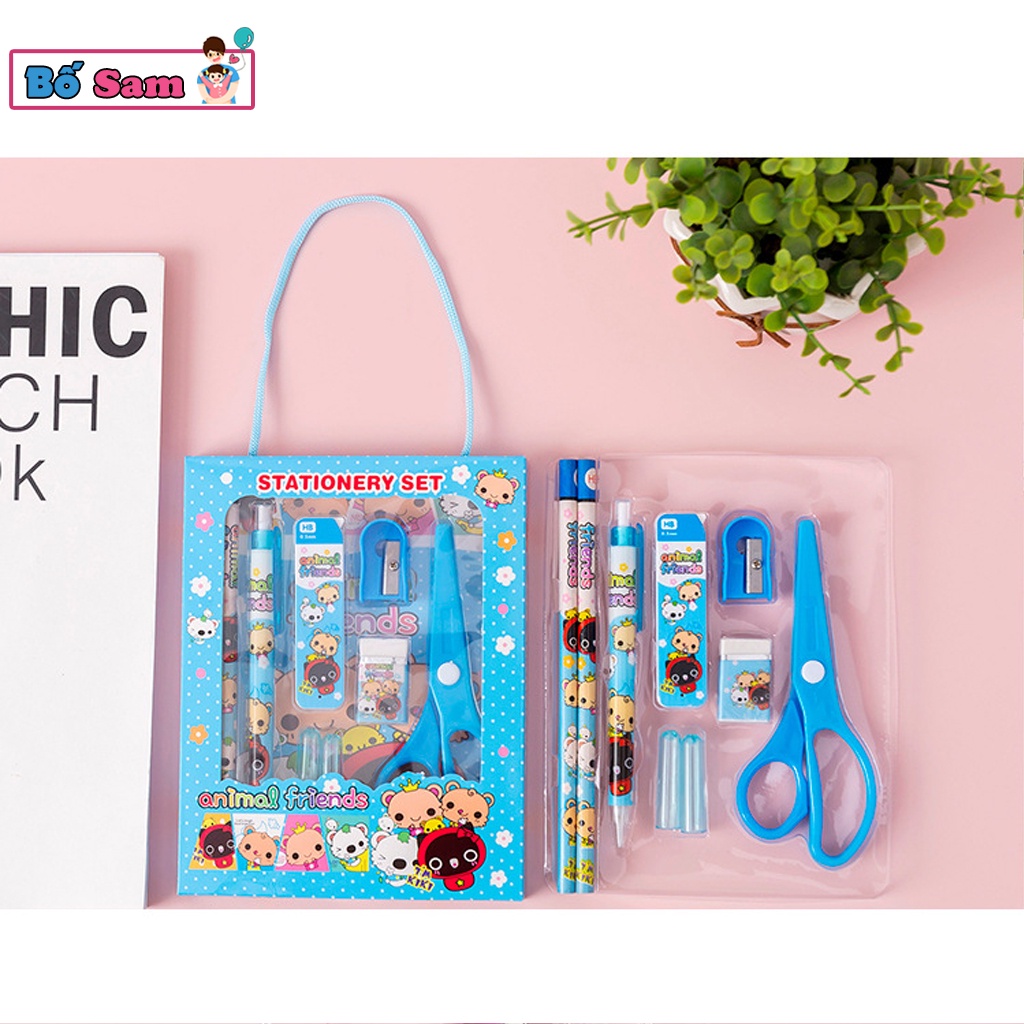 Bộ 6 chi tiết dụng cụ học tập kéo tẩy gọt bút, bút chì xinh xắn cho bé Shop Bố Sam