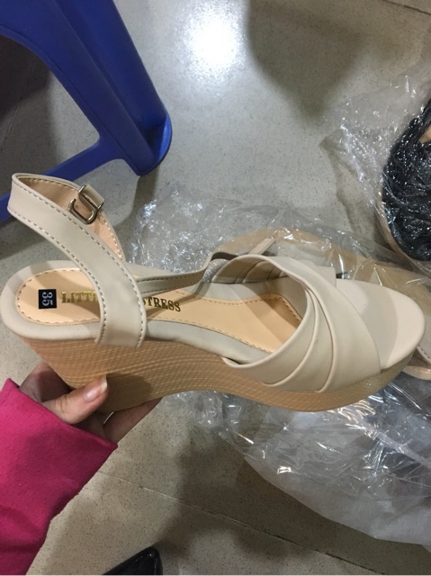 Sandal đế xuồng xếp nơ chéo (có 2 màu đen và vân)