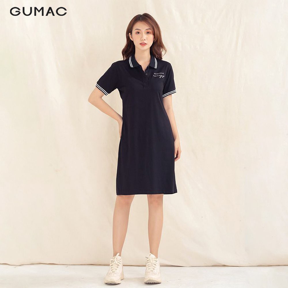 Đầm polo nữ thêu positive GUMAC dáng basic nhiều màu DA1007 | BigBuy360 - bigbuy360.vn