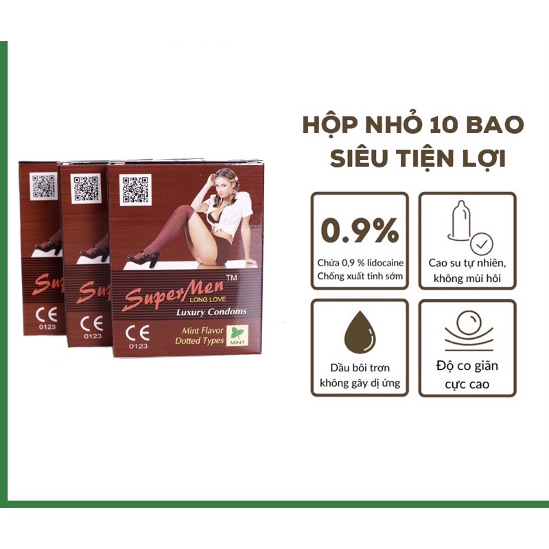 bao cao su có gai Supermen có gai kéo dài thời gian qh( 1 hộp 10c )