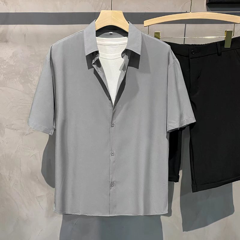 Short Sleeve Anti Wrinkle Shirt Solid Color Summer Korean Style High End For Men