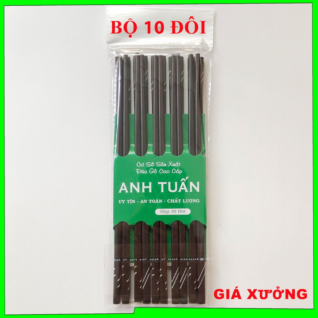 Bộ 10 đôi đũa KHẢM đũa ăn cơm cao cấp đũa gỗ TRẮC ĐEN, đũa đẹp tự nhiên không hoá chất, không cong vênh, chống mốc