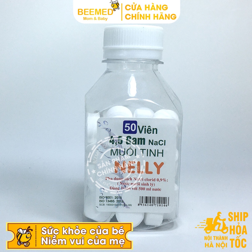 Muối viên tinh khiết NELLY - Hộp 50 viên muối sinh lý An phú, tự pha dùng súc miệng, vết thương, rửa mũi, sát khuẩn