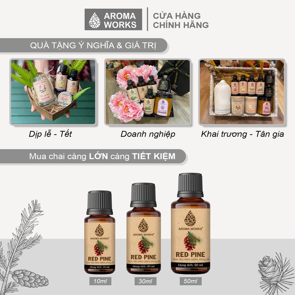 Tinh Dầu Thông Đỏ Thiên Nhiên Xông Phòng, Khử Mùi, Thanh Lọc Không Khí, Giảm Căng Thẳng Aroma Works Red Pine