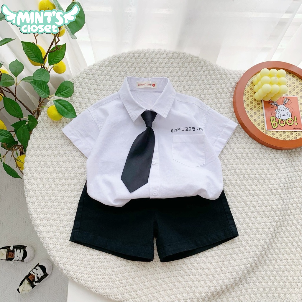 Set áo sơ mi bé trai quần đùi kèm cà vạt MINTSCLOSET Mint's Closet Hàn Quốc 1 2 3 4 5 tuổi - TN3072 - AR8414