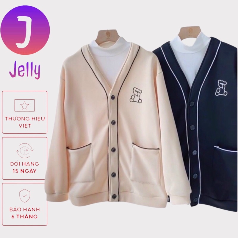 Áo Khoác Cardigan Unisex Nam Nữ Cute Chất Vải Cao Cấp Thêu Gấu Nổi Trẻ Trung [Jellyfashion]