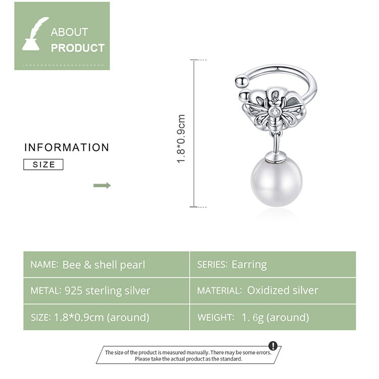 Khuyên Tai Kẹp Bamoer BSE513 Bằng Bạc 925 Hình Ong Đính Ngọc Trai Nhân Tạo 5 Kiểu Thời Trang Không Dị Ứng Cho Nữ