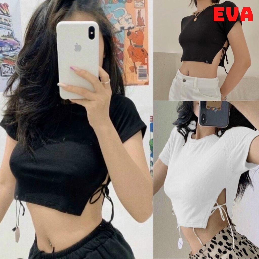 Áo Croptop Nữ Trơn Basic Buộc Dây Hai Bên RT027 EVA Áo Kiểu Nữ Cổ Tròn Chất Thun Gân Mịn Siêu Xinh Quyến Rủ