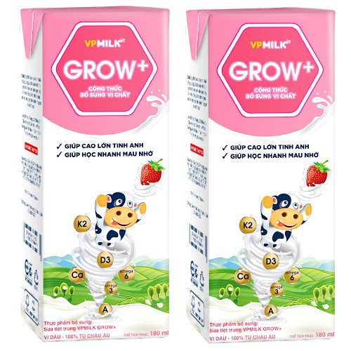 Thùng 48 Hộp 180ml Sữa Tươi Tiệt Trùng VPMilk Grow+