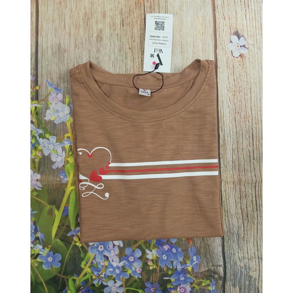 Áo Thun Ngắn Tay, Áo Phông Cộc Tay Vicci AP.01.6 chất liệu cotton vân gỗ phối hoạ tiết kẻ