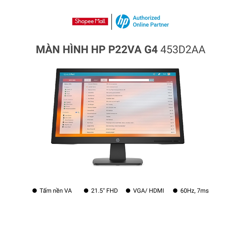 Màn hình máy tính HP P22VA G4 (453D2AA) 21.5 inch FHD 60Hz ĐEN