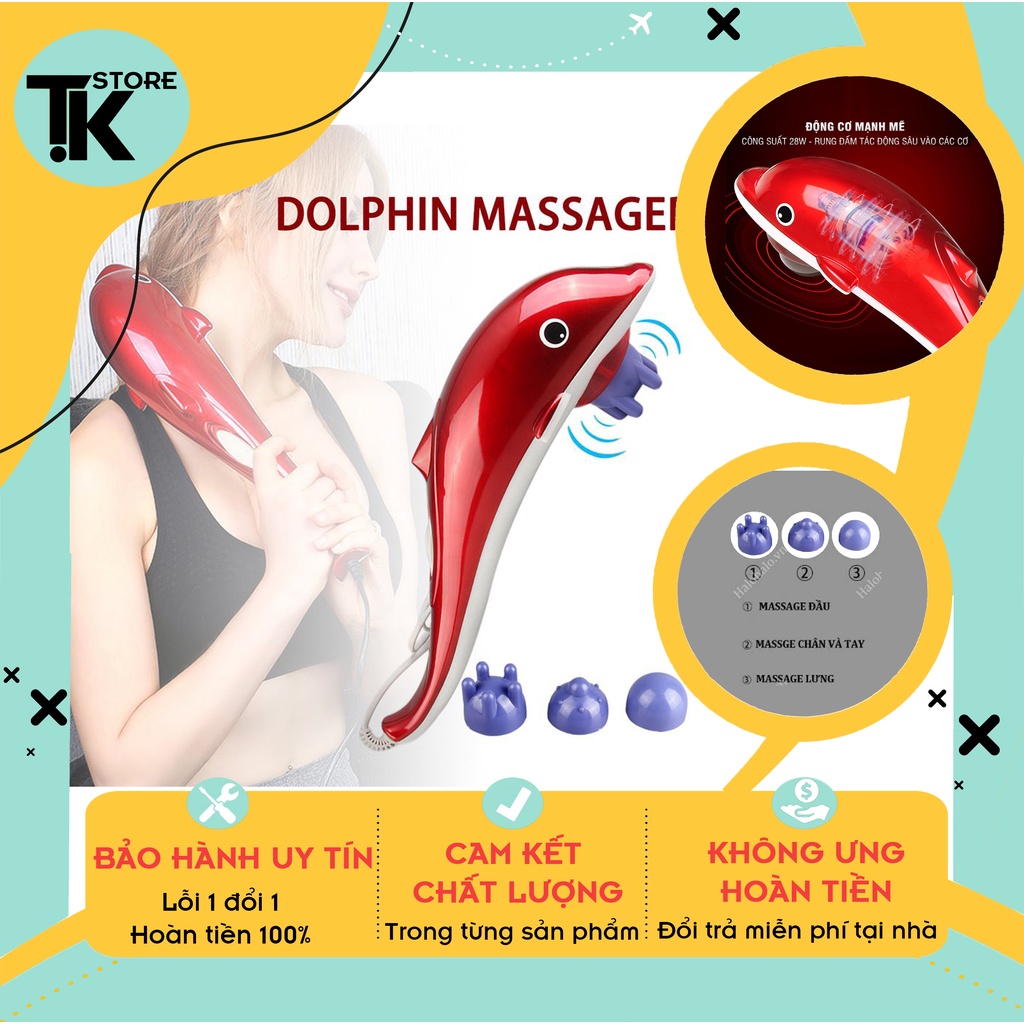 [Hàng Loại 1] Máy Massage Cầm Tay Cá Heo 3 Đầu RF-889 - Bảo Hành 12 Tháng