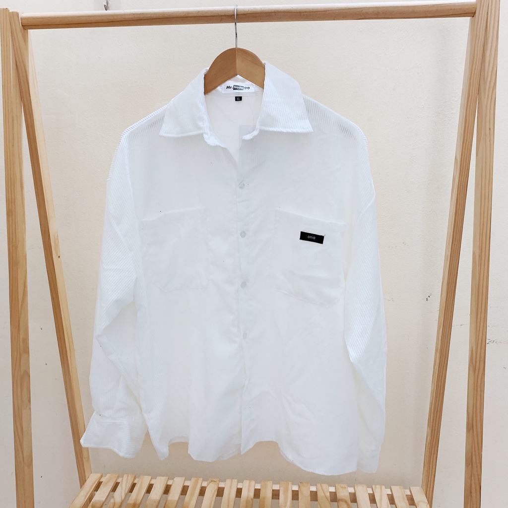 Áo Sơ Mi Nhung Tăm/Nhung Gân Kupi Tay Dài Unisex Form To Rộng Oversize Hình Thật AAG99