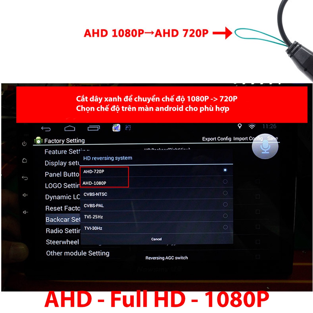 Camera lùi Full HD | 1080P | Công nghệ AHD | Nguồn điện 12V