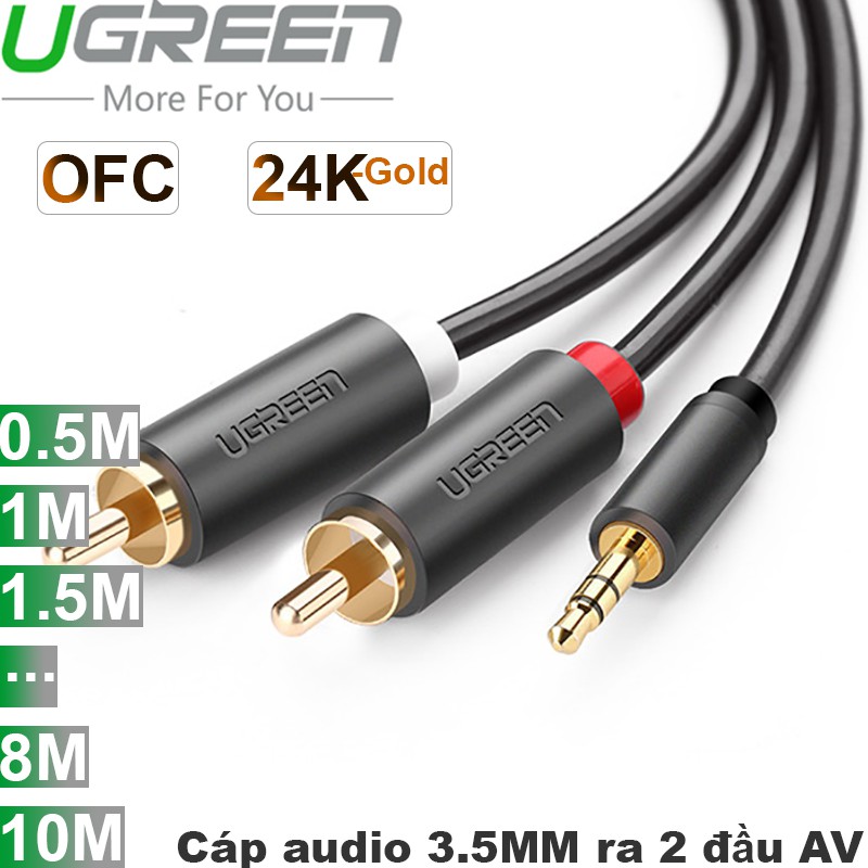 Cáp Audio 3.5mm to 2 RCA (hoa sen) Cao Cấp Ugreen 10772 10511 10510 10512 10513 10514 AV102 Chính hãng