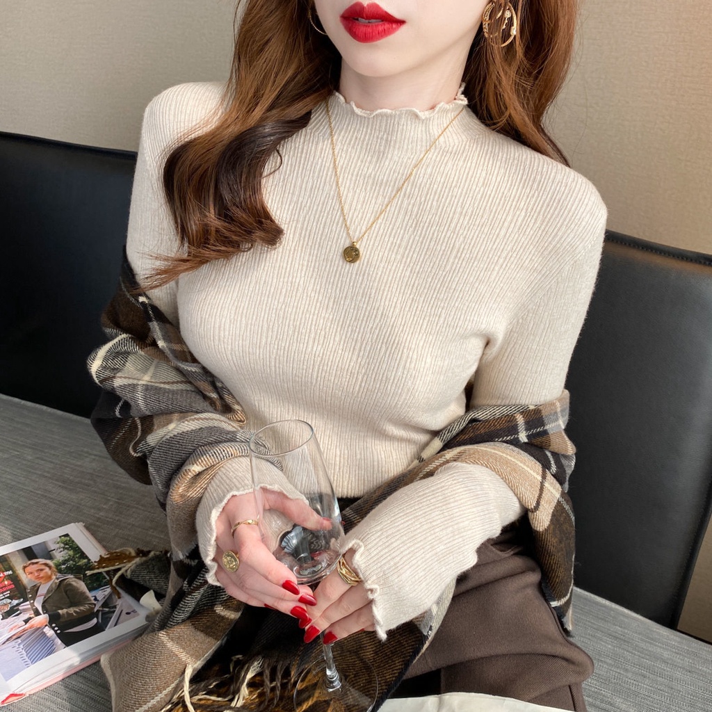 Áo Len Tay Dài Cổ Lọ Thời Trang Thu Đông Cho Nữ