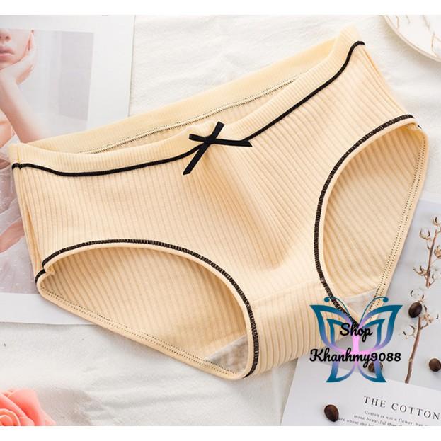 Quần lót Cotton nữ gân tăm phối nơ xinh ngẫu nhiên màu kháng khuẩn thoáng mát QL03NN