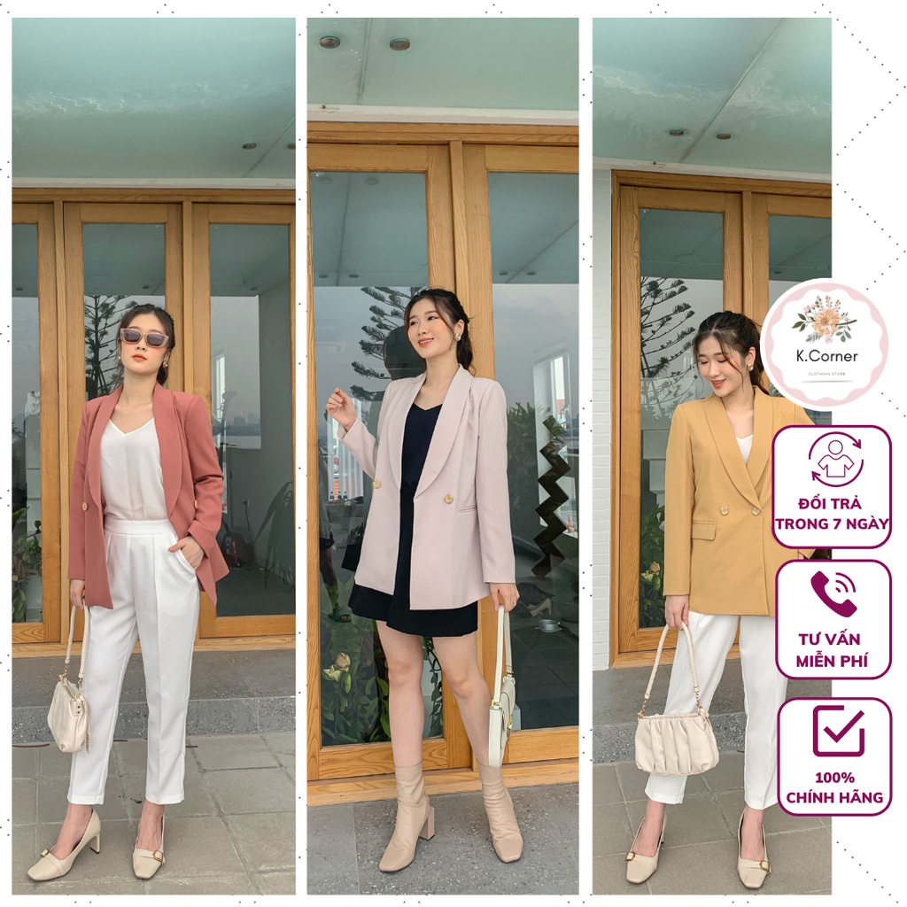 Áo khoác blazer dáng rộng màu trơn mẫu 2021 phong cách Hàn Quốc thời trang cho nữ Kcorner AV31 | BigBuy360 - bigbuy360.vn