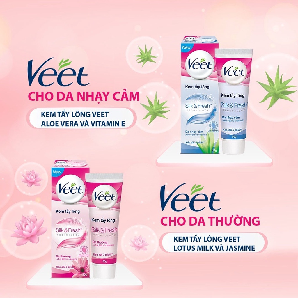 Combo 2 Kem tẩy lông Veet Silk &amp; Fresh Lotus Milk &amp; Jasmine Dành Cho Da Thường 25gx2