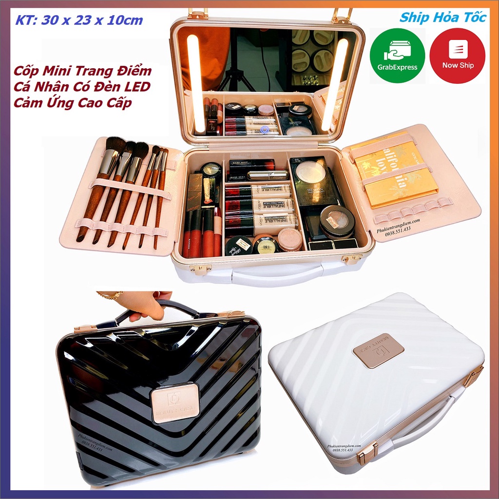 [Size 30cm] Cốp Mini Make Up Cá Nhân Có Gương Đèn LED Beauty Case