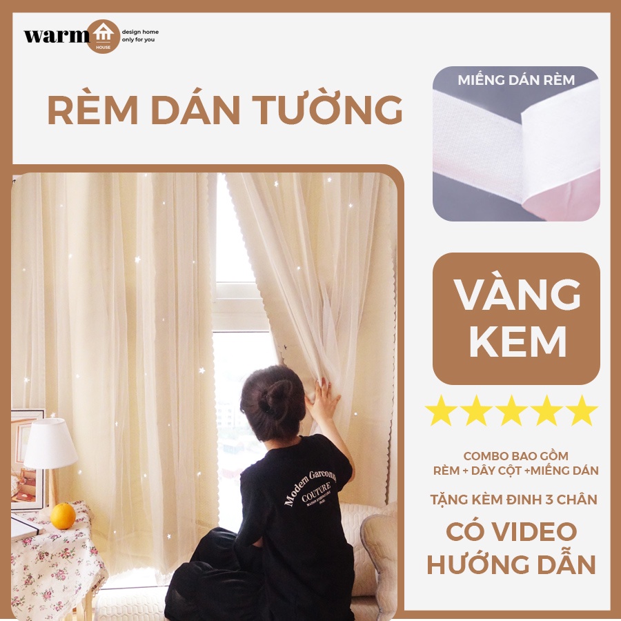 Rèm Dán Hai Lớp Ảnh Thật Warm House - Màu Kem