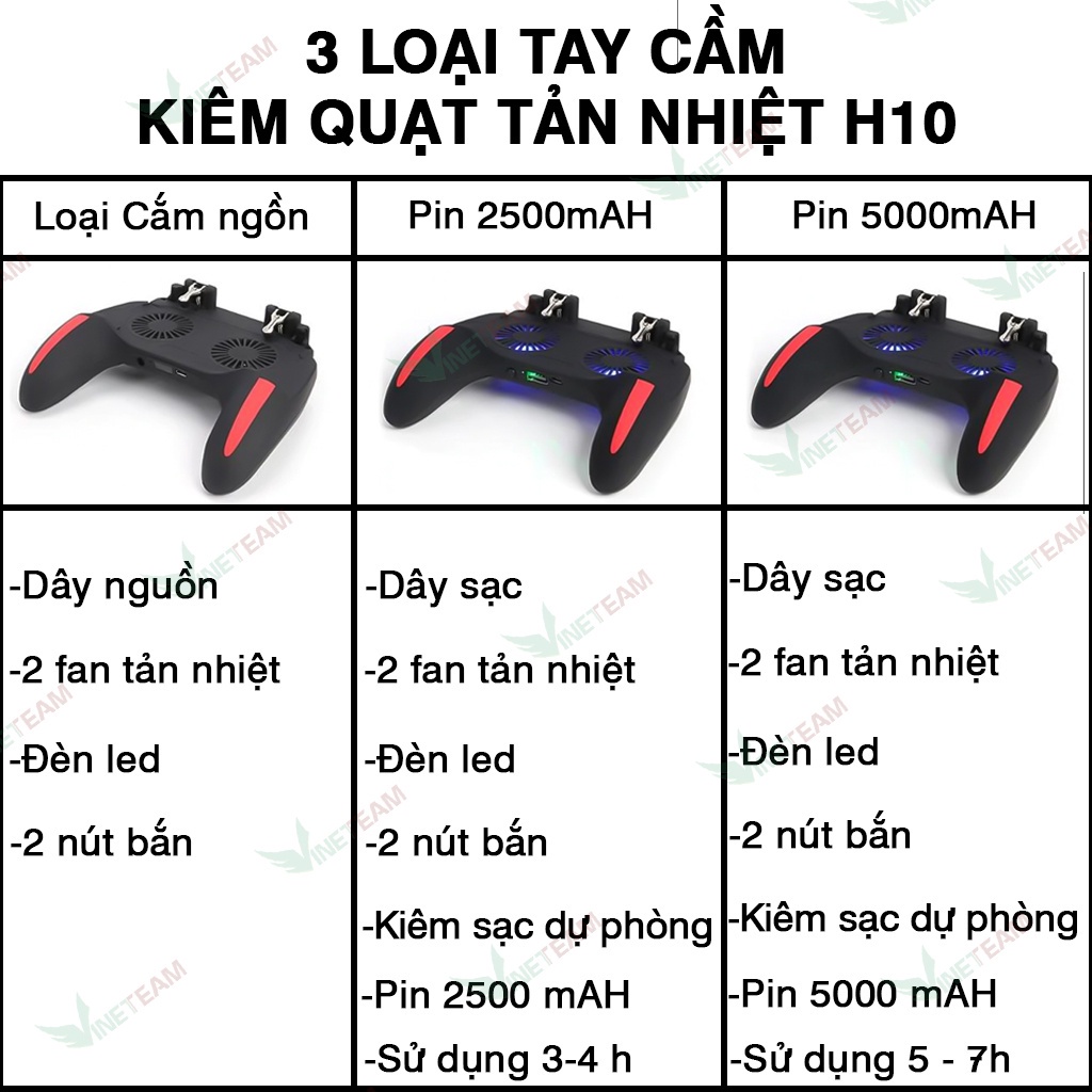 Tay cầm H10 có nút bấm bổ trợ và tích hợp sạc dự phòng 2500 5000 mAh hỗ trợ chơi game trên điện thoại