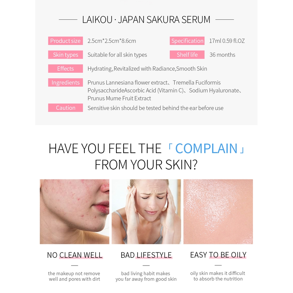 Serum Dưỡng Da Mặt LAIKOU Chiết Xuất Hoa Anh Đào Làm Trắng Trẻ Hóa Làn Da 17ml | BigBuy360 - bigbuy360.vn