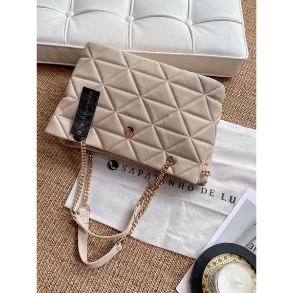 TNS-Túi tote công sở vừa laptop chần ô siêu đẹp Luxio xuất Âu - màu đen nâu và kem classic