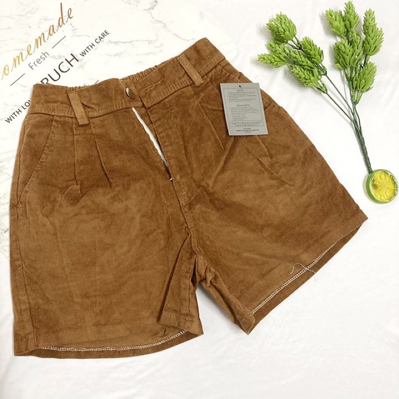 Quần đùi nữ chất nhung co giãn - Quần short nữ lưng cao - freesize 45-50kg - NHUNGDK