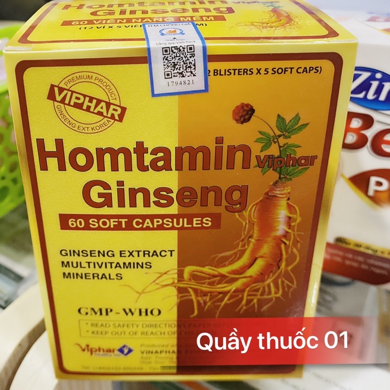 Bổ sung vitamin - nhân sâm giảm mệt mỏi - suy nhược cơ thể Homtamin Ginseng Viphar Hộp 60 viên