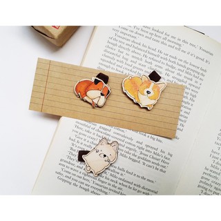 Set 3 Bookmark Gỗ Nam Châm Chó Corgi
