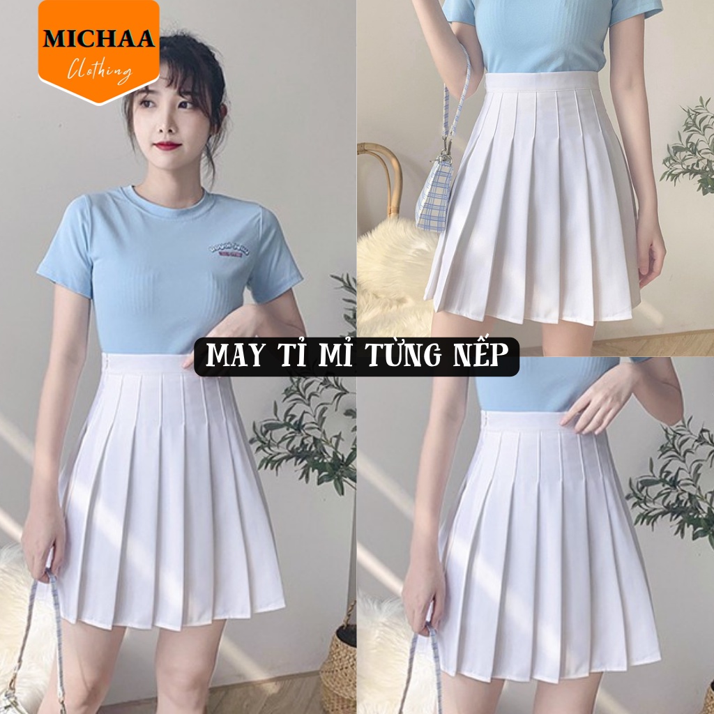 Chân Váy XẾP LY TENNIS Nữ Ngắn Dáng Xòe Lưng Cạp Cao Chữ A Có Lót Trong - MICHAA