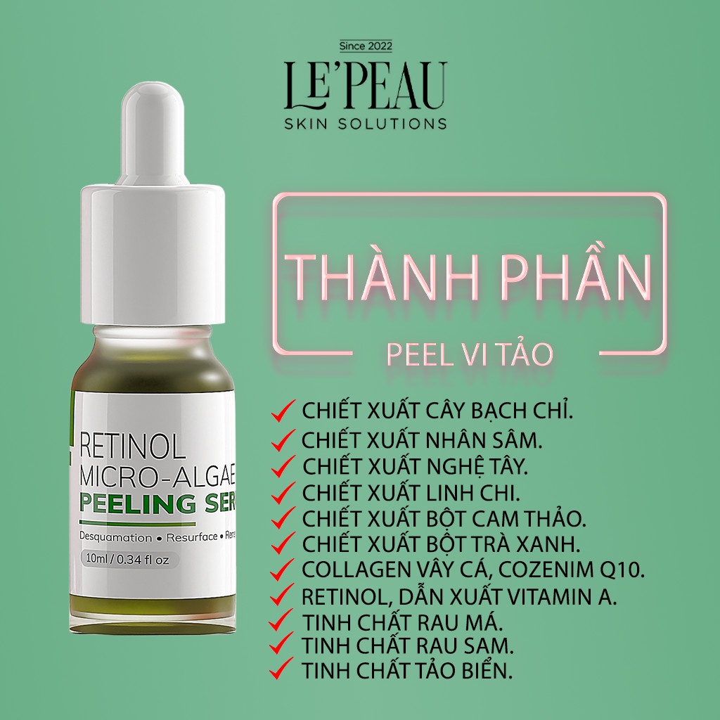 Peel Da Retinol Vi Tảo LE PEAU 10ml, Tinh Chất Tái Tạo Da Sinh Học Căng Bóng Chính Hãng, Tặng Kèm Serum B5 Phục Hồi