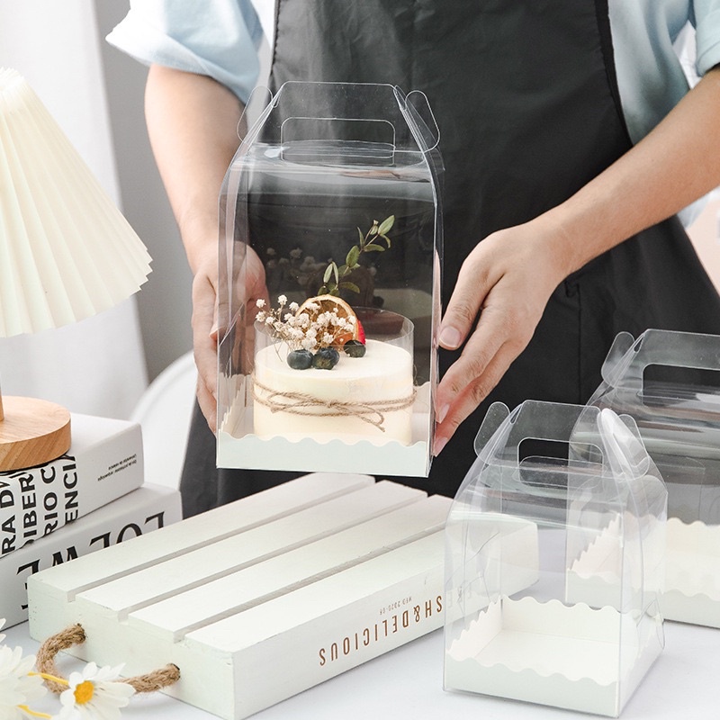 Hộp mica quai xách lót ren đựng bánh sinh nhật / hộp mica / hộp bánh sinh nhật