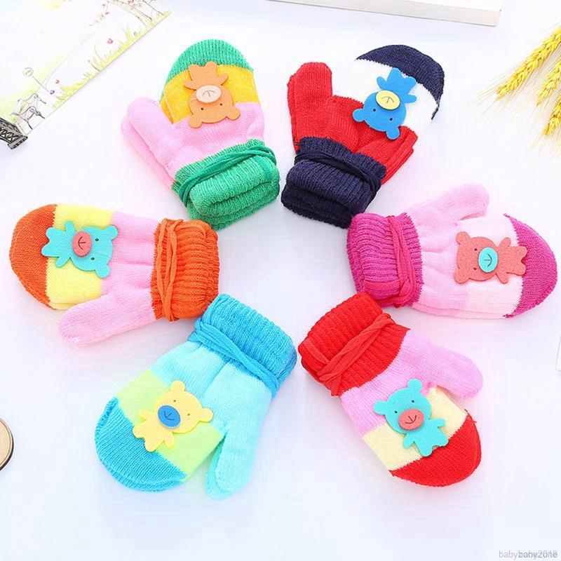 Đôi Găng Tay Cotton Dệt Kim Họa Tiết Hoạt Hình Dễ Thương Dành Cho Bé Từ 0 - 3 Tuổi