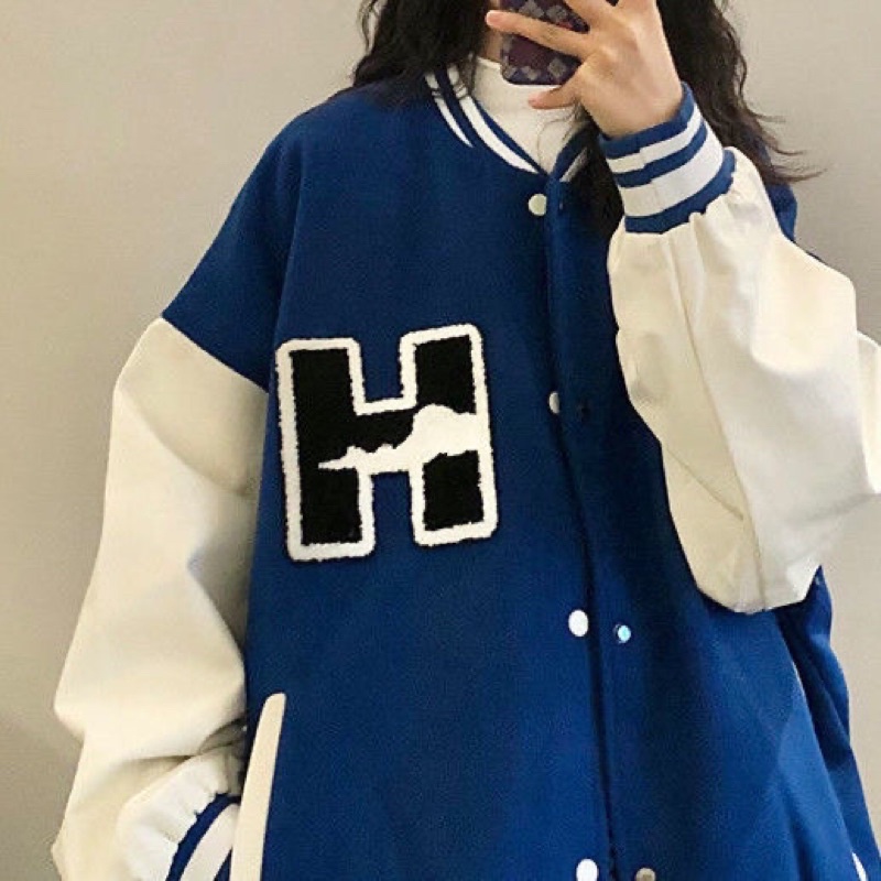 Áo khoác bomber chữ H nỉ thêu nam nữ