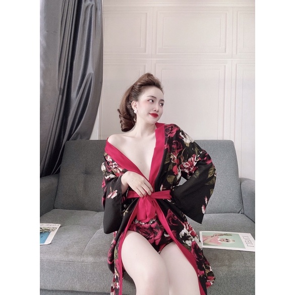 Áo choàng ngủ 💋FREE SHIP 💋 Áo choàng chifon  phối satin kèm quần 🍀 | BigBuy360 - bigbuy360.vn