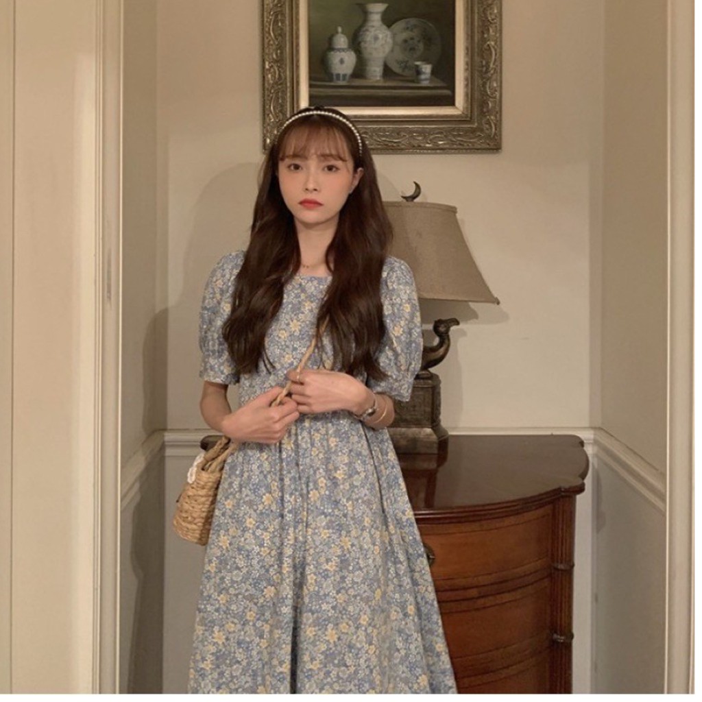 Váy babydoll hoa marry kiểu mới dáng tiểu thư, đầm hoa vintage cộc tay có thắt nơ eo, đầm nữ dự tiệc dáng đẹp -CKV9005 | BigBuy360 - bigbuy360.vn