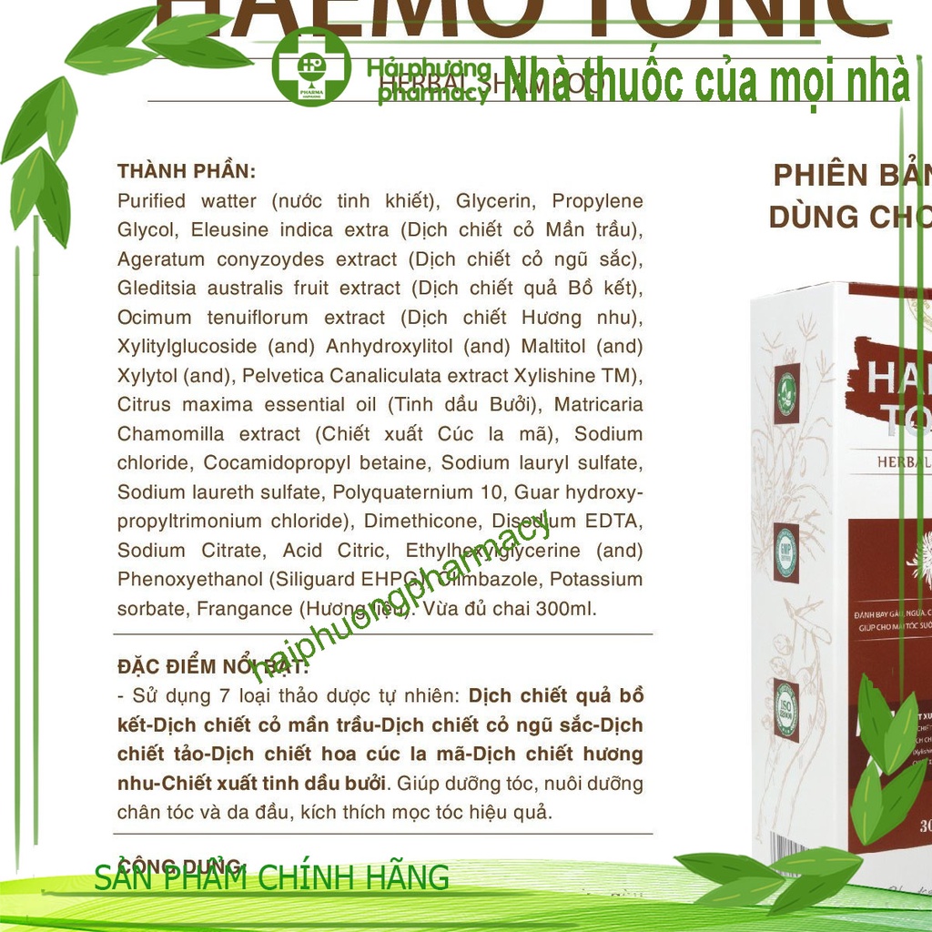 Dầu gội đầu Haemo Tonic chiết xuất từ các loại thảo mộc thiên nhiên an toàn cho tóc