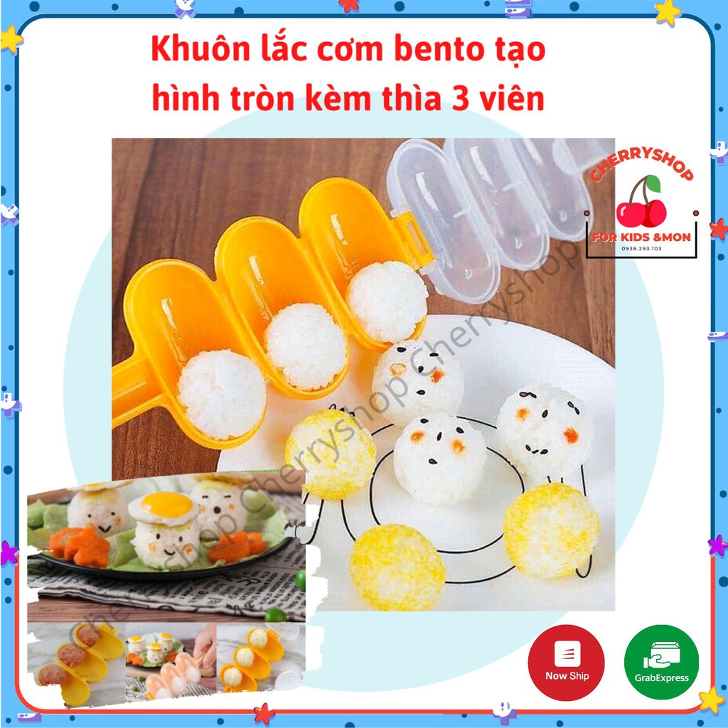 Khuôn lắc cơm bento tạo hình tròn kèm thìa 3 viên