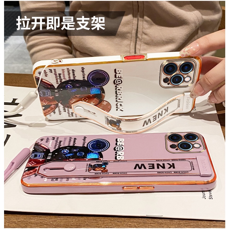 Ốp Điện Thoại Có Giá Đỡ Mạ Điện Hình Gấu Cho iPhone X XS XR 11 12 13 14 pro max